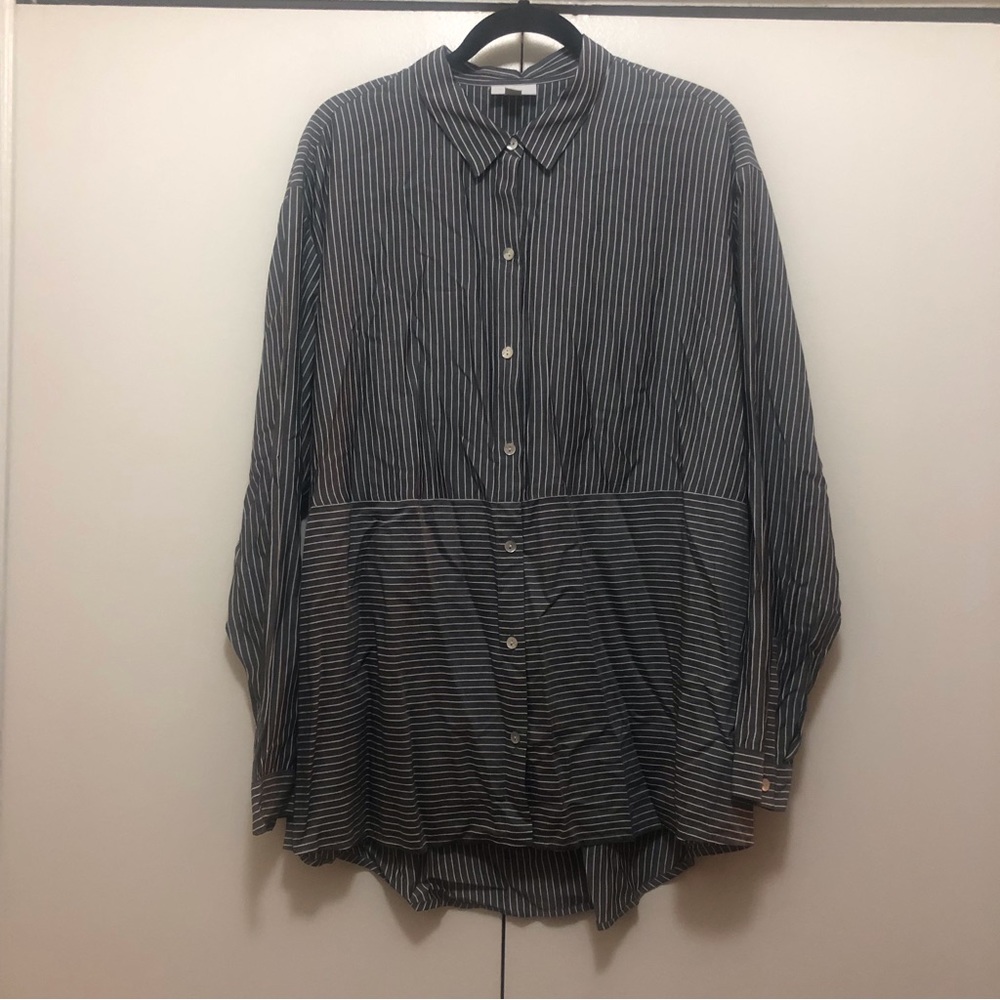 J. Jill Button Up Tunic with Horizontal and Vertical Gray stripes - Large Tall!